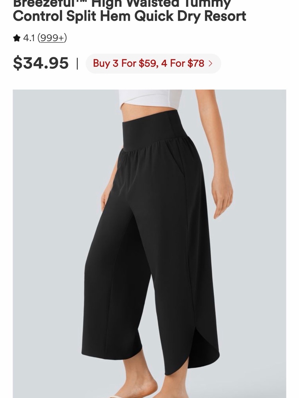 HALARA Black High-Waisted Split-Hem Wide Leg Pants
